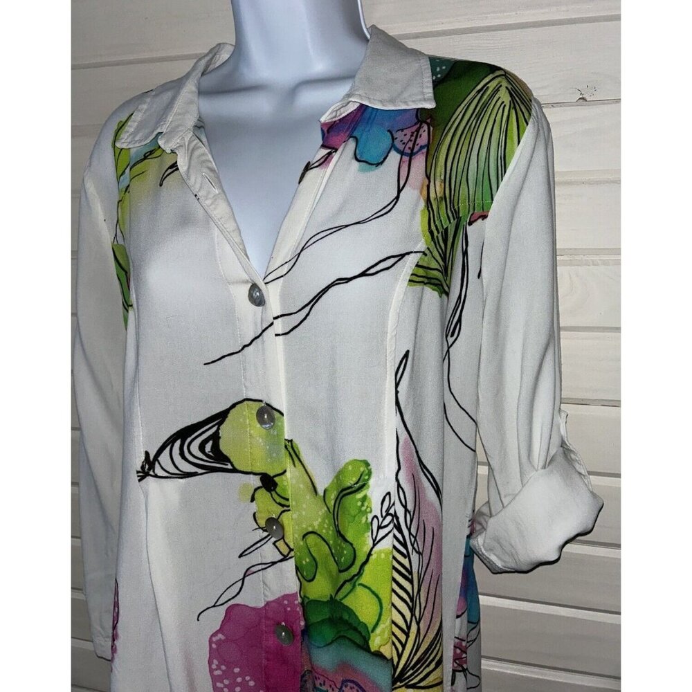 Simply Art by Dolcezza Sz SMALL “Vivacity” Blouse Watercolor Floral Print EUC